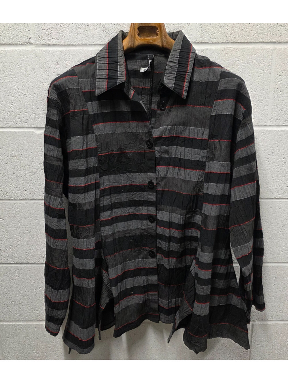 Dress To Kill Jane Mohr Black Striped Oversized Boxy Crinkle Shirt One Size